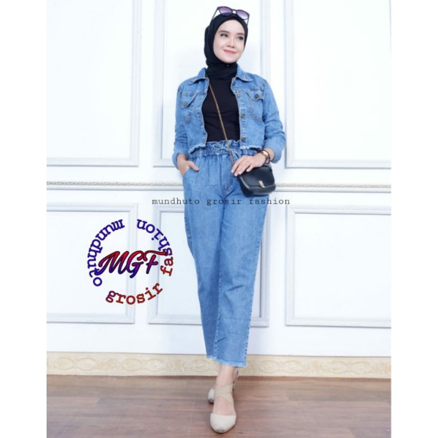 SETELAN WANITA /STELAN JEANS/HIGH QUALITY/ VESTI SET/VEST SET/ZASKIYAS SET/JUJU SET/ONE SET-Biru
