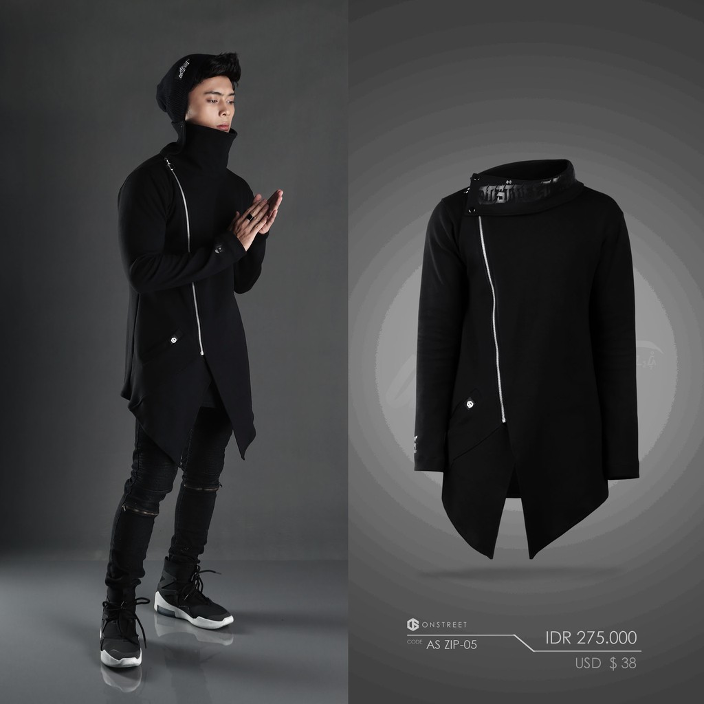 JAKET SWEATER PRIA / ASYMMETRIC ZIP-UP 05 (BLACK) TERBARU