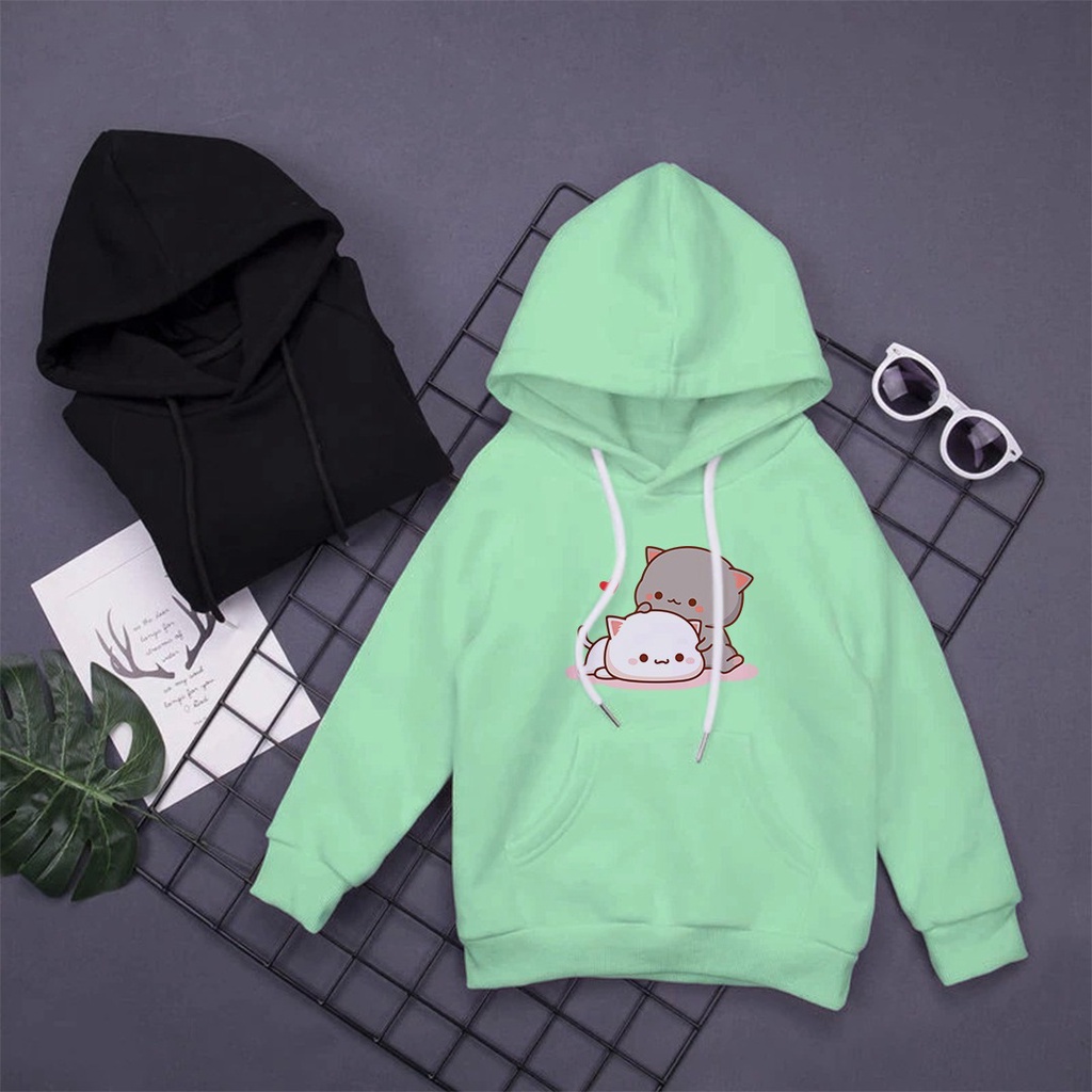 HOODIE ANAK UNISEX TWIN CAT GREY WHITE /// JUMPER ANAK UNISEX LUCU FLEECE TEBAL PREMIUM KEKINIAN TERBARU''