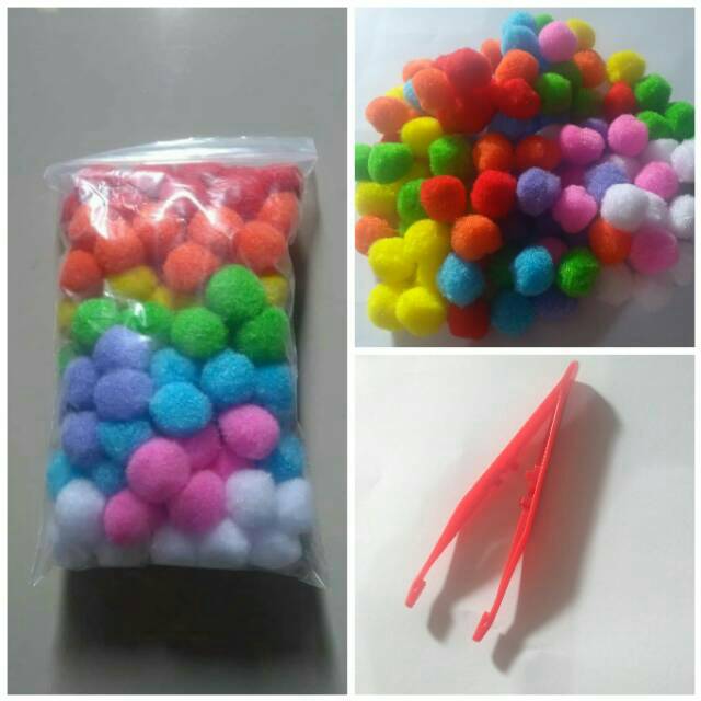 Pompom Warna  Warni  Uk 2 5 cm Isi 100  Tweezer Shopee 