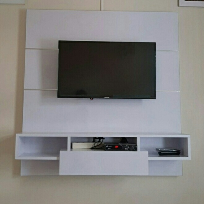 Backdrop Tv Minimalis/ Murah/ Bagus/ Backdrop Tv Hpl/ Rak Tv/ Elegan - Putih, Tv50 P160Xt130