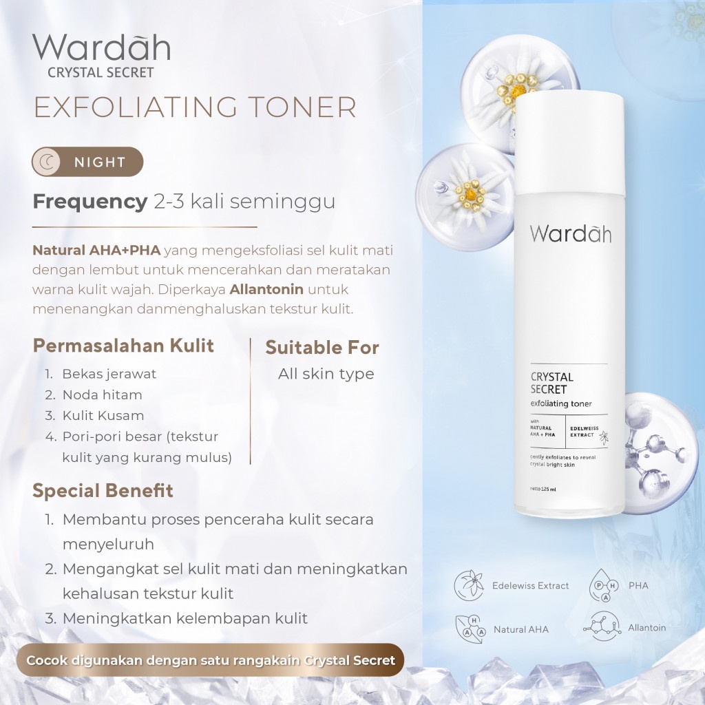 Wardah Crystal Secret Exfoliating Toner With Natural AHA+PHA 125ml