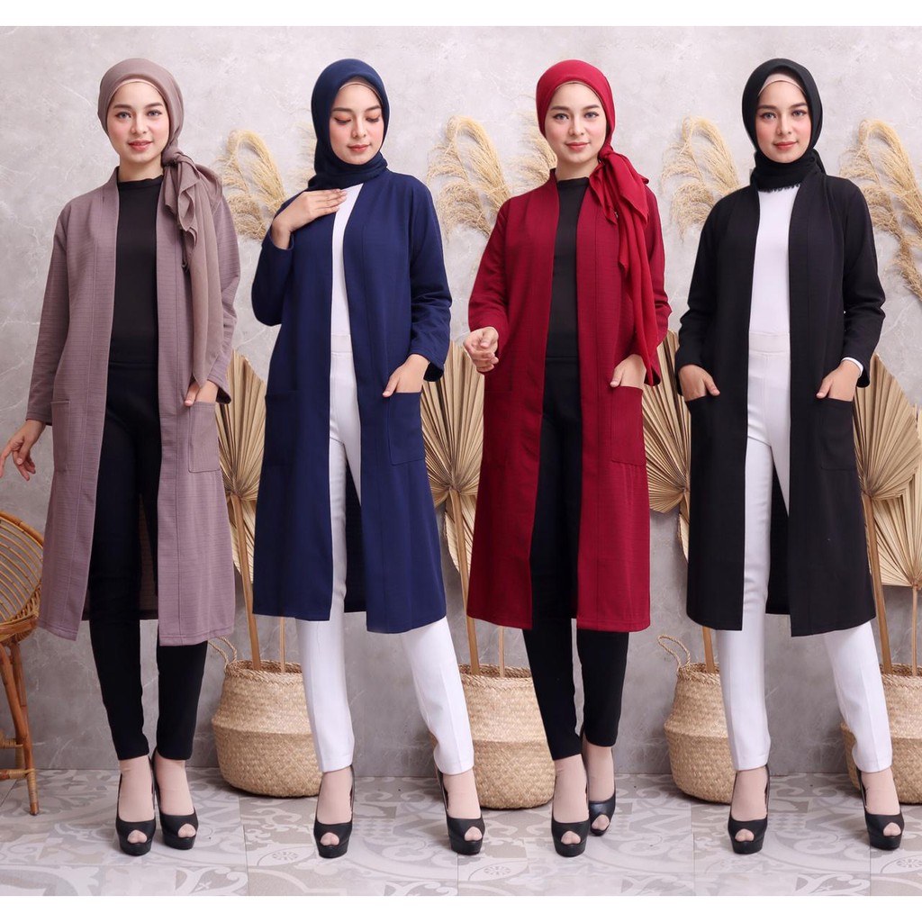 Long Cardigan  Saku Cardigan  Wanita Lengan Panjang  