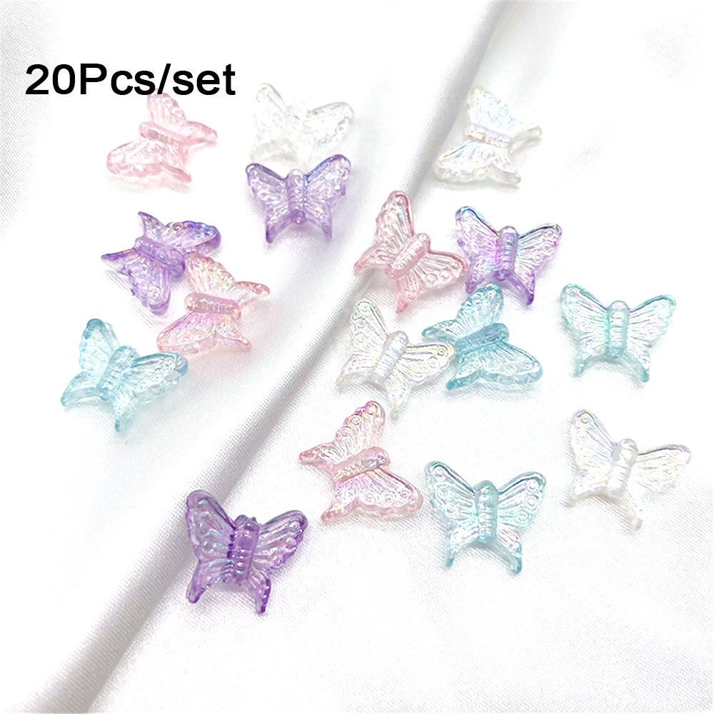 BUTTERFLY BUTTERFLY 20pcs Manik-Manik Akrilik 3d Bentuk Kupu-Kupu Transparan Warna Campur Untuk Perhiasan