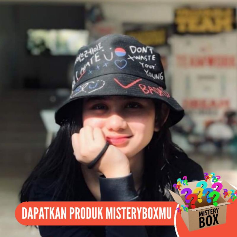 Topi badas bucket/ Wanita Motif Graffiti Gaya Korea Untuk Pasangan-Kpop Topi Bucket AksesorisFashion