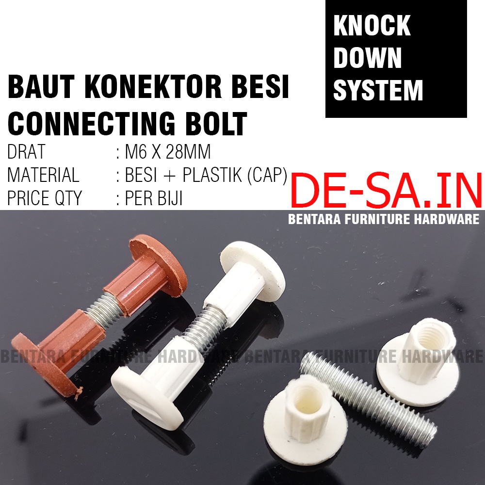 M6 X 28MM CONNECTING CHICAGO BOLT - BAUT SAMBUNG KONEKTOR BESI PLASTIK TEMBUS IRON KNOCKDOWN SKRUP SOKET SAMBUNGAN JOINT FURNITURE CHICAGO BOLT