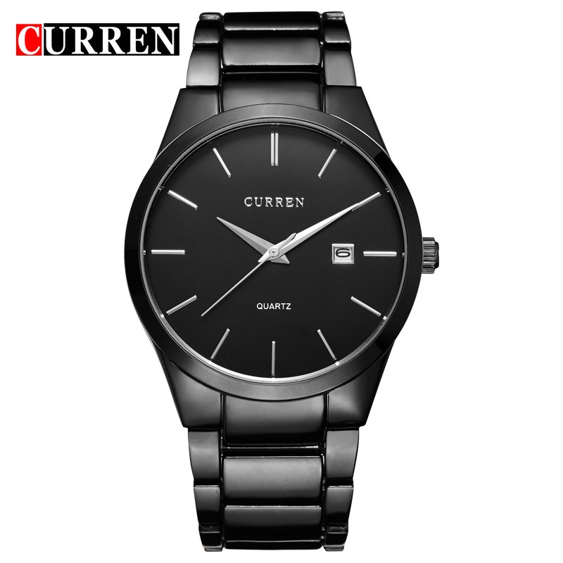 CURREN 8106 Jam Tangan Pria Analog Stainless Steel CURRENOS-Hitam Hitam