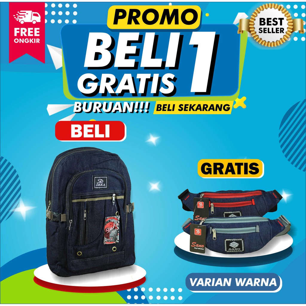 BELI 1 GRATIS 1 RANSEL DISTRO PRIA SMP SMA BACKPACK GENDONG COWO KEREN FREE WAISTBAG SIMPLE BAGUS