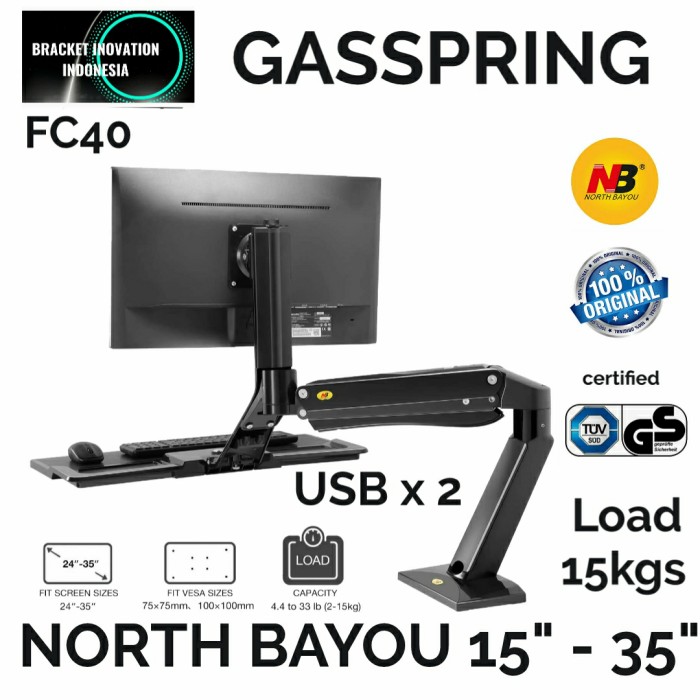 North Bayou NB FC40 24 27 30 32 35 inch Sit Stand Desk Monitor Arm