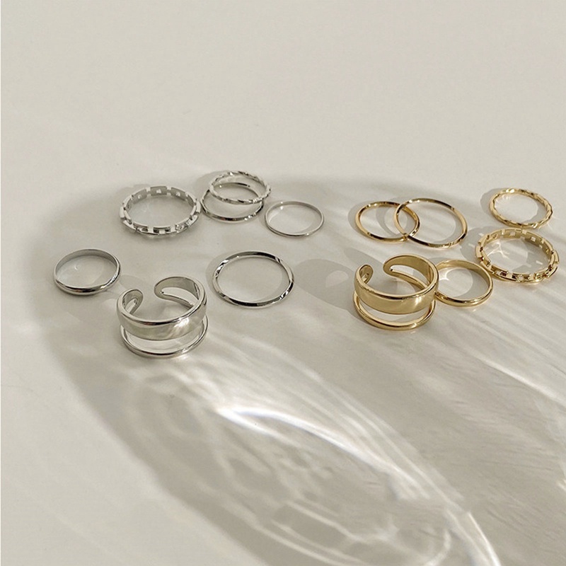 4 / 7pcs / Set Cincin Model Terbuka Bahan Metal Alloy Desain Bulat Hollow Untuk Wanita