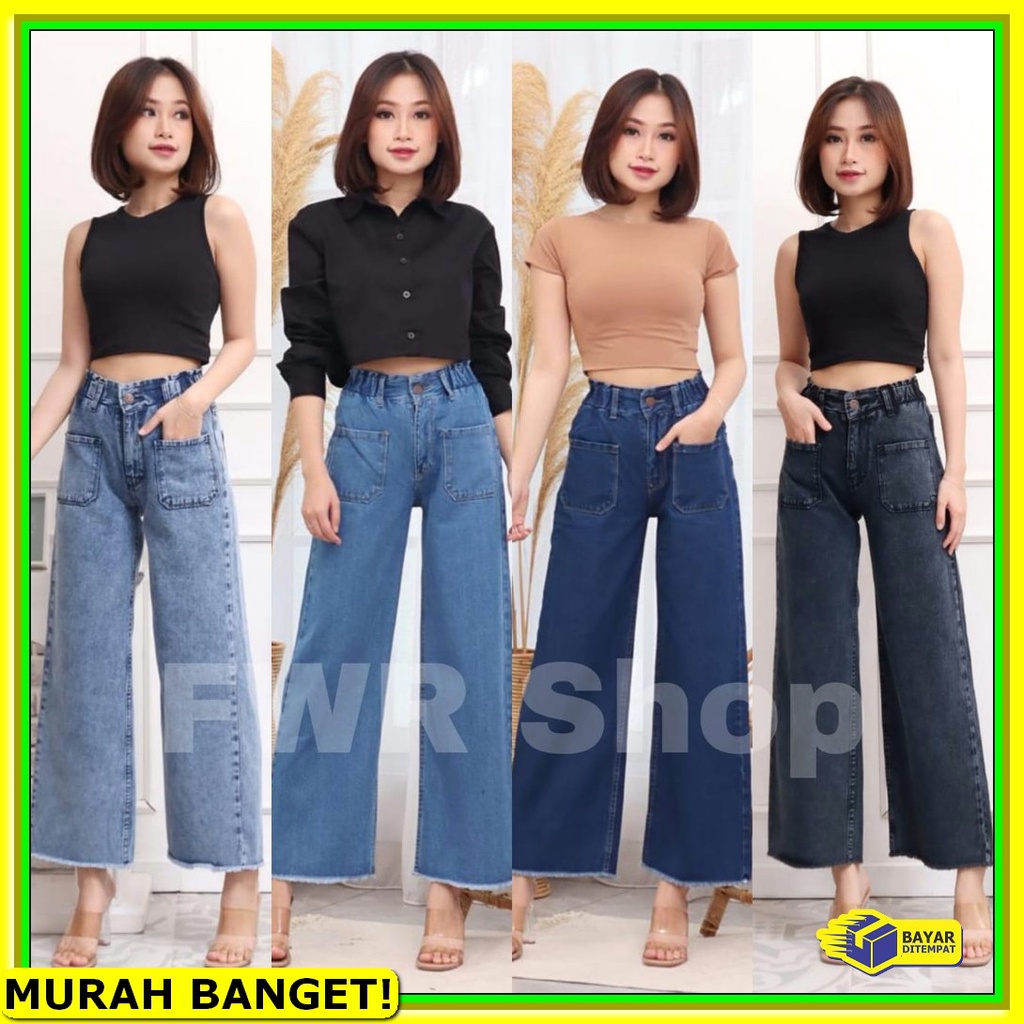 Celana Jins Cewek Kekinian Ukuran Jumbo Jeans Levis Import Distro AA463 Fwr - Eveline Kulot Jeans Fr