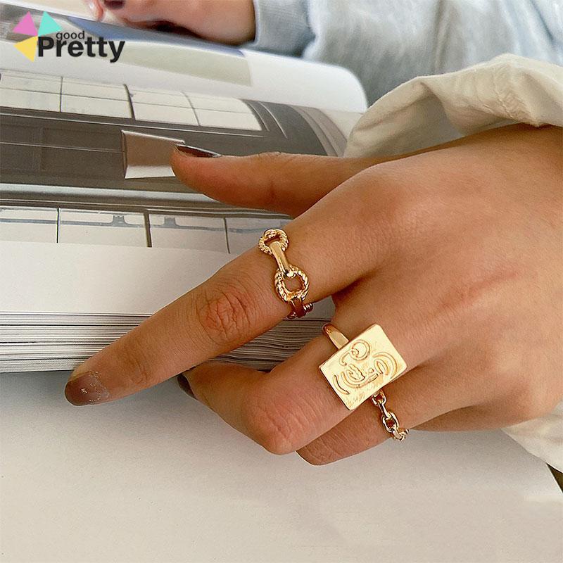 3pcs / Set Cincin Rantai Emas Model Terbuka Dapat Disesuaikan Untuk Aksesoris - PD