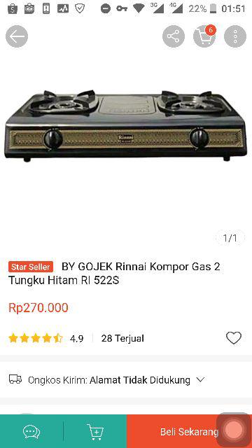 By Gojek Rinnai Kompor Gas 2 Tungku Hitam Ri 522s