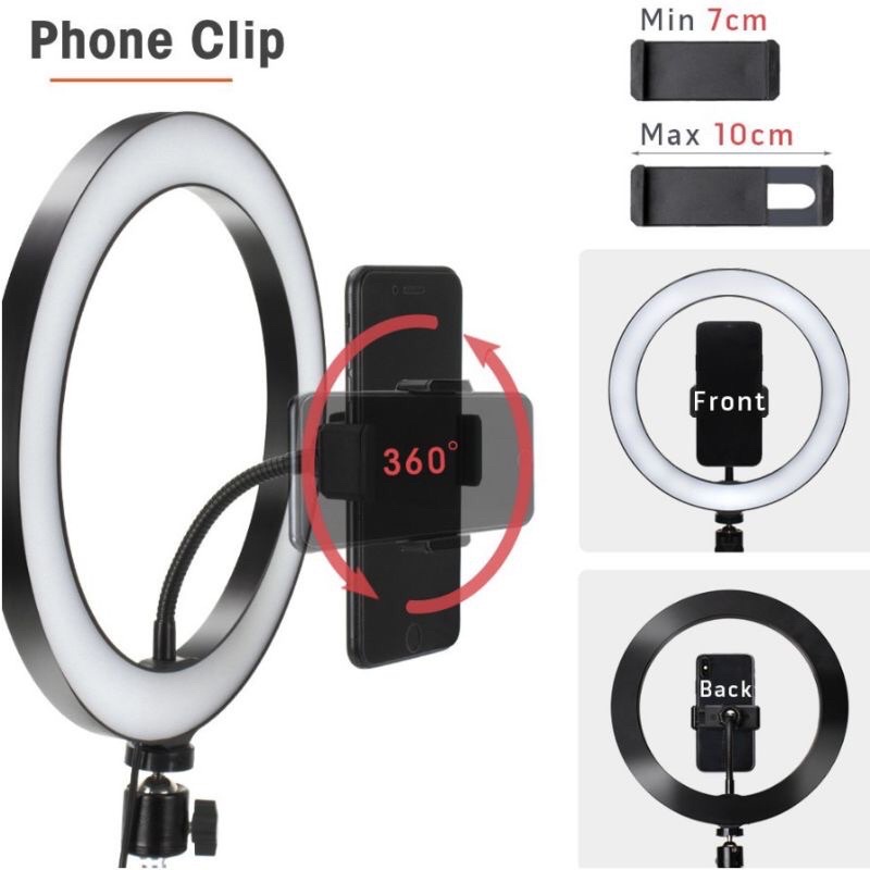 Ringlight LED 26cm / Lampu Ring LED 26 cm + Tripod 2.1 m / Lampu Selfie Make Up vlog / Lampu Tiktok / Ringlight 26cm + Tripod 2.1m + Holder Hp / Lampu Ring Light MUA / Lampu Live Streaming