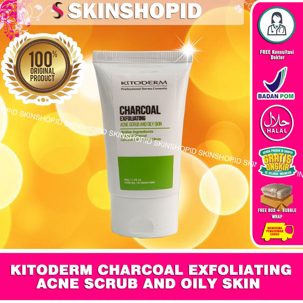 Kitoderm Charcoal Exfoliating Acne Scrub And Oily Skin 50gr Original / Scrub Wajah Jerawat BPOM Aman