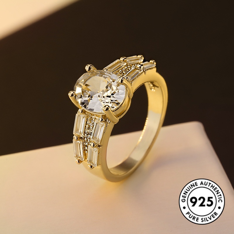 Cincin Lapis Silver 925 Dengan Berlian Imitasi Bentuk Kotak Untuk Wanita