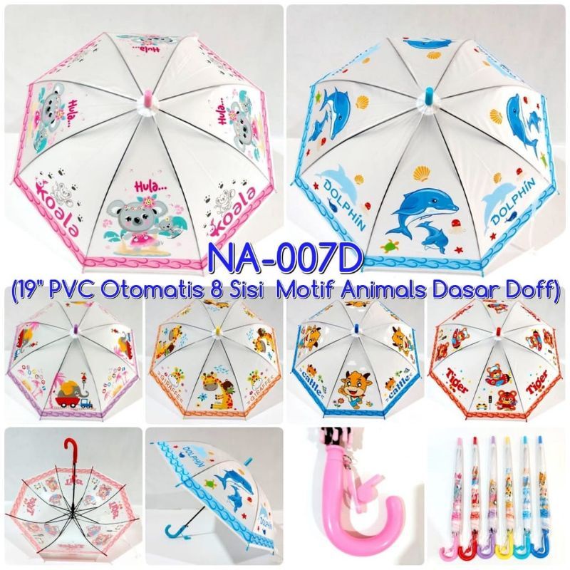 Payung Anak Motif Animal Transparan Doff Full Print + Pluit NA-007D