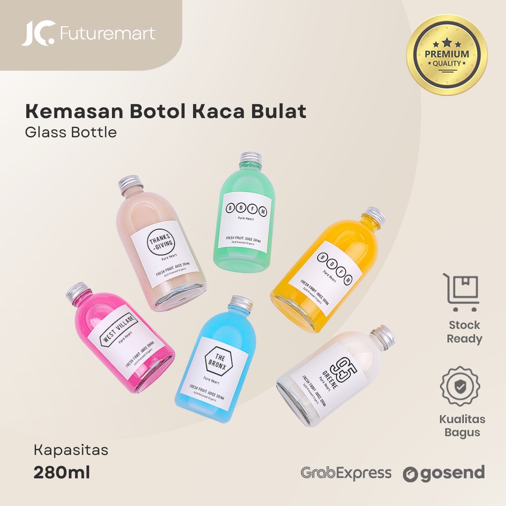 BOTOL KACA BULAT 280ML TUTUP ALUMINIUM - B-280 KEMASAN KOPI SUSU