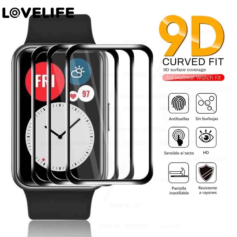 1pc Pelindung Layar Tempered Glass 9D Curved Full Cover Untuk Smartwatch Huawei