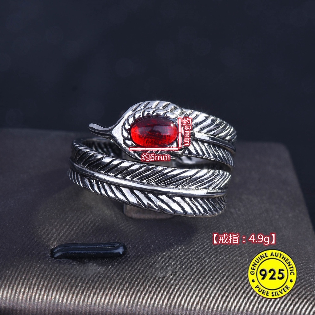 Cincin Sterling Silver 925 Model Terbuka Adjustable Dengan Berlian Merah Untuk Wanita