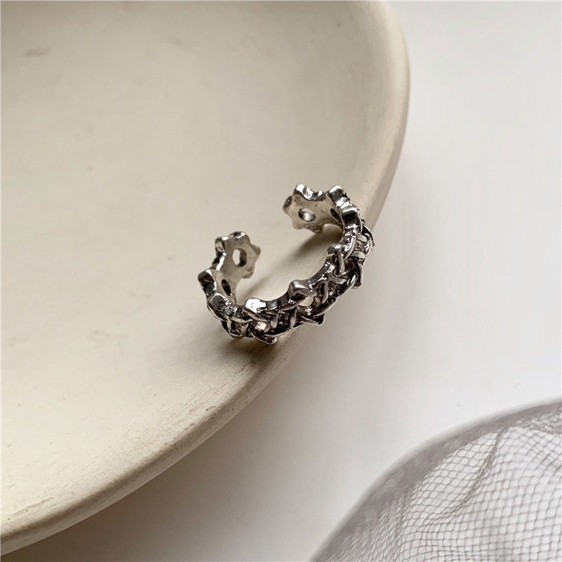 Ring Six-pointed Star Hollow Korean Temperament Simple Metal Braided Ring