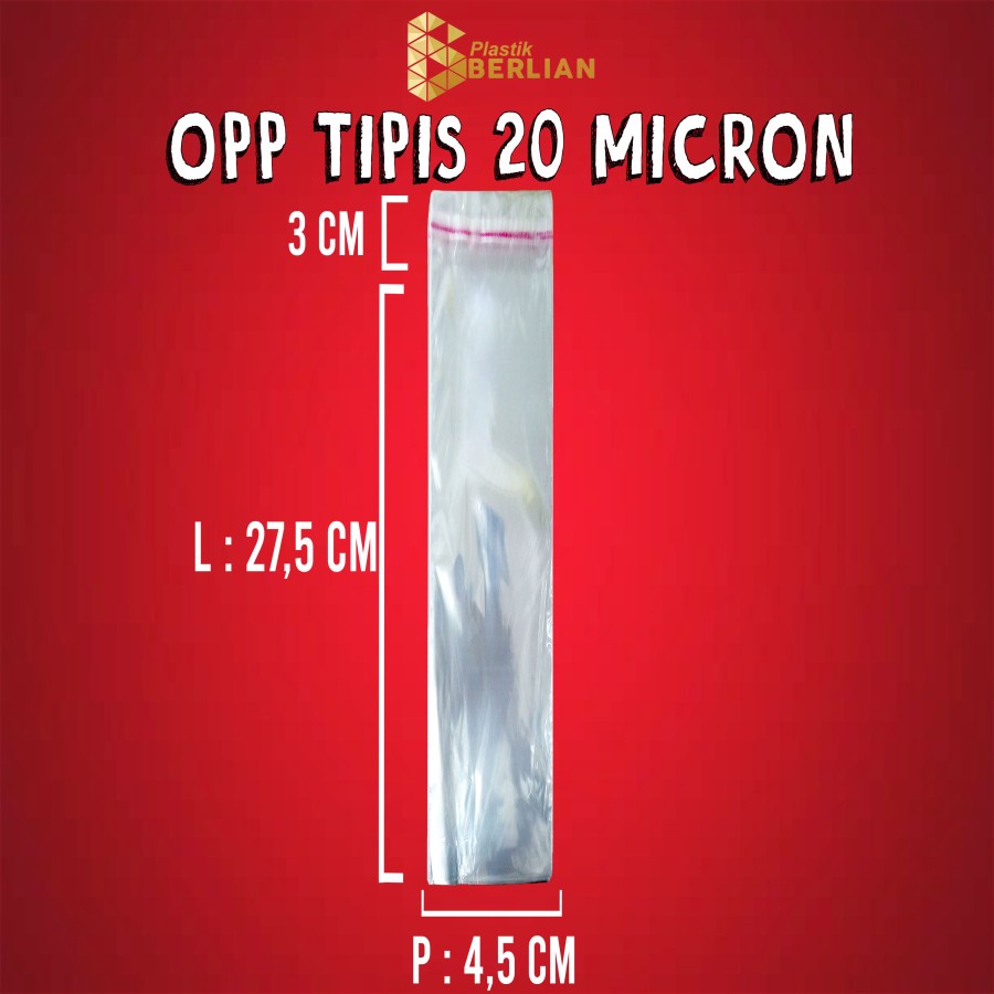 

4,5 x 27,5 cm Plastik OPP TIPIS (100 lbr) (lem/seal)