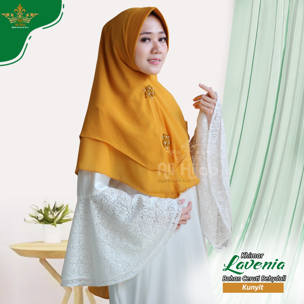 HIJAB ALI FASHION - Khimar Lavenia / Hijab Khimar Terbaru Variasi Bordir Bunga / Bahan Ceruti