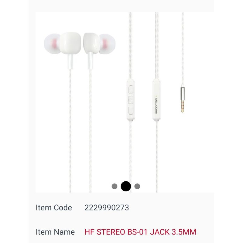 EARPHONE HF STEREO BS-01 JACK3, 5MM