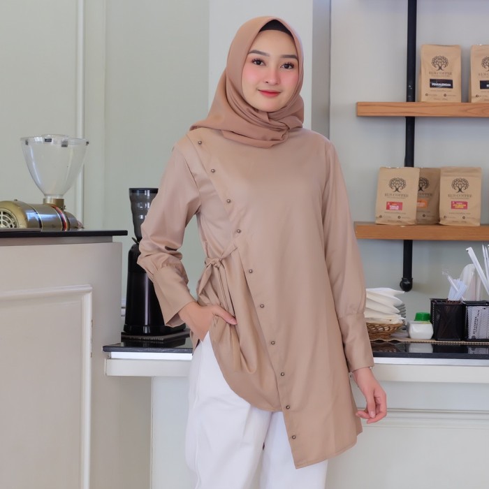 Tunik wanita rosalia khaki / toyobo premium / termurah / terlaris