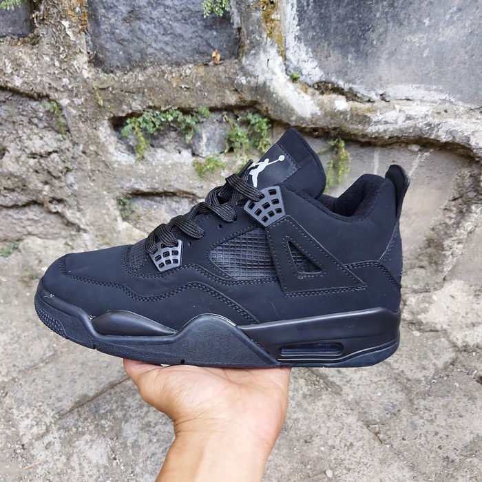 Asli Sepatu Air Jordan 4 Retro Full Black Original Murah Sport Running