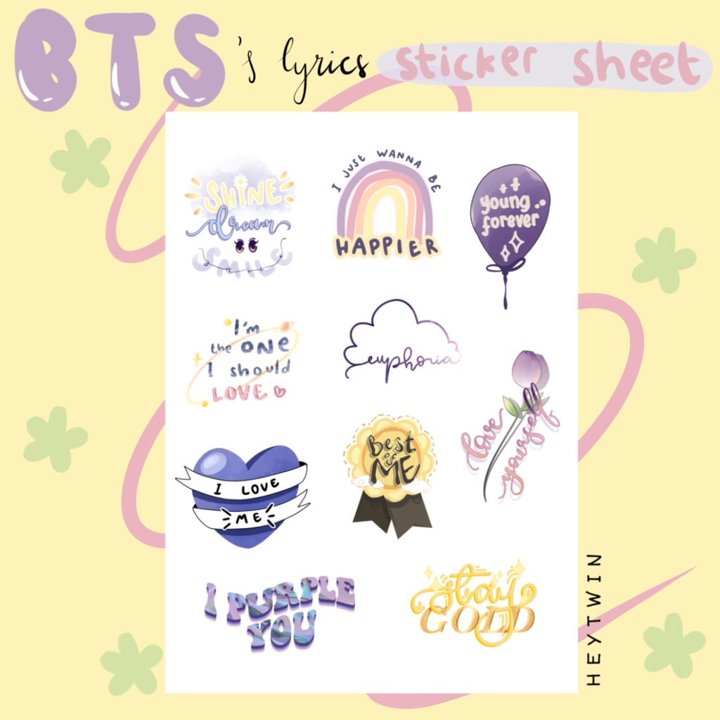 

sticker quotes lyric BTS cutting sticker kpop love yourself merch merchandise stuff journaling journal heytwin
