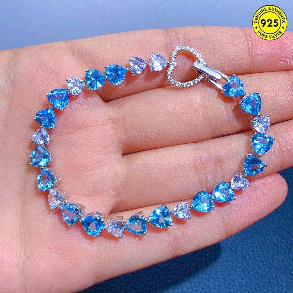 Gelang Tangan Batu Topaz Biru Aquamarine Alami Mewah Untuk Wanita