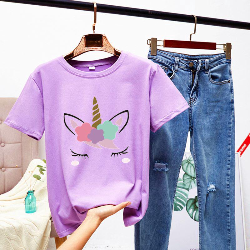  Kaos  T Shirt Model Longgar Lengan Pendek Print Unicorn 