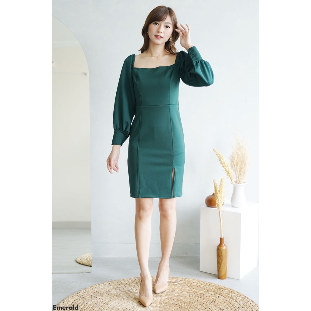 CARAMEL Square Puff Dress CARMEL - Dal Mi Long Sleeve Dress - Dress midiLengan Balon - dress wanita