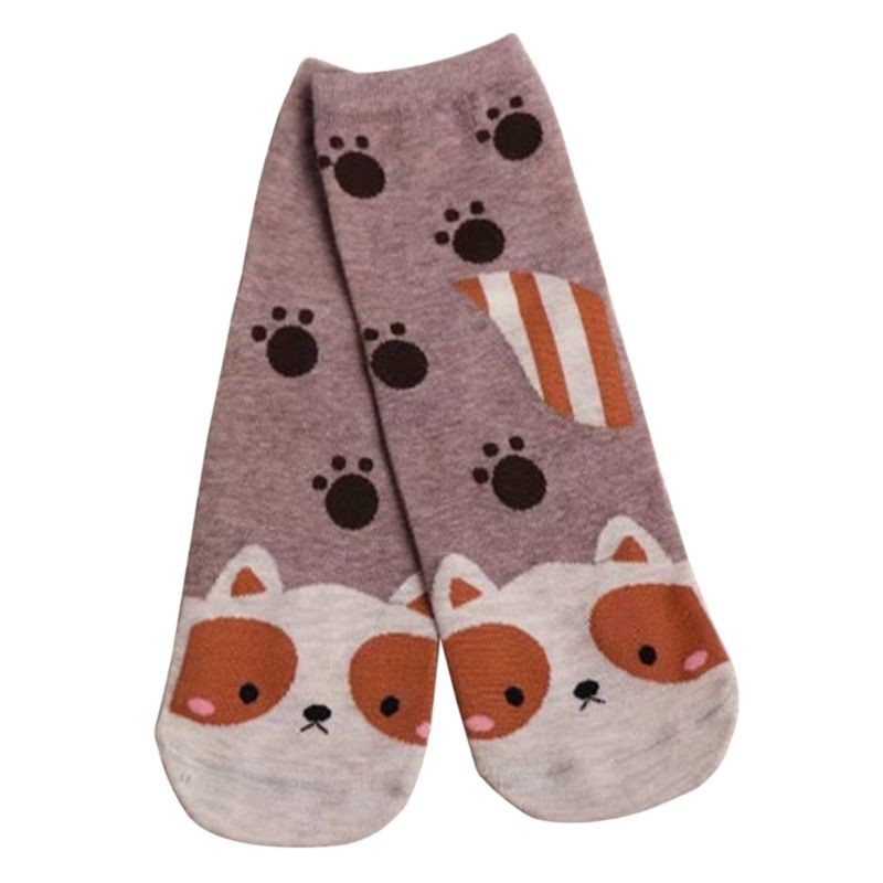 Kaos Kaki Ankle Bahan Katun Motif Kartun Hewan Rubah Anjing