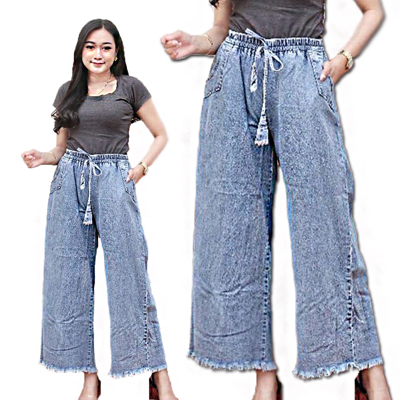 HIGHWAIS KULOT JEANS WANITA //KULOT RAWIS SNOW BLUE