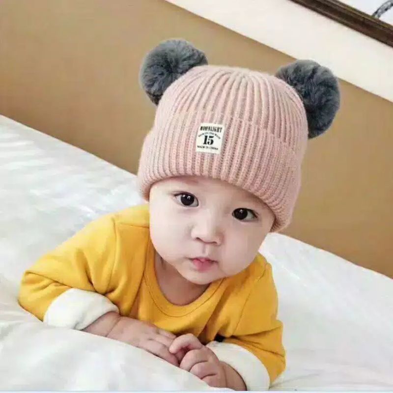 (TP16) Topi Pompom Bayi Topi Anak Rajut Lembut Topi Koala Topi Bayi lucu