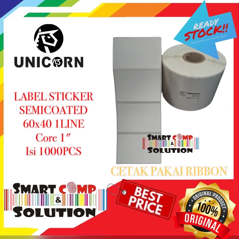 60x40 mm  / 60x40mm Semicoat 1Line 1000pcs Core 1&quot; Label Sticker UNICORN