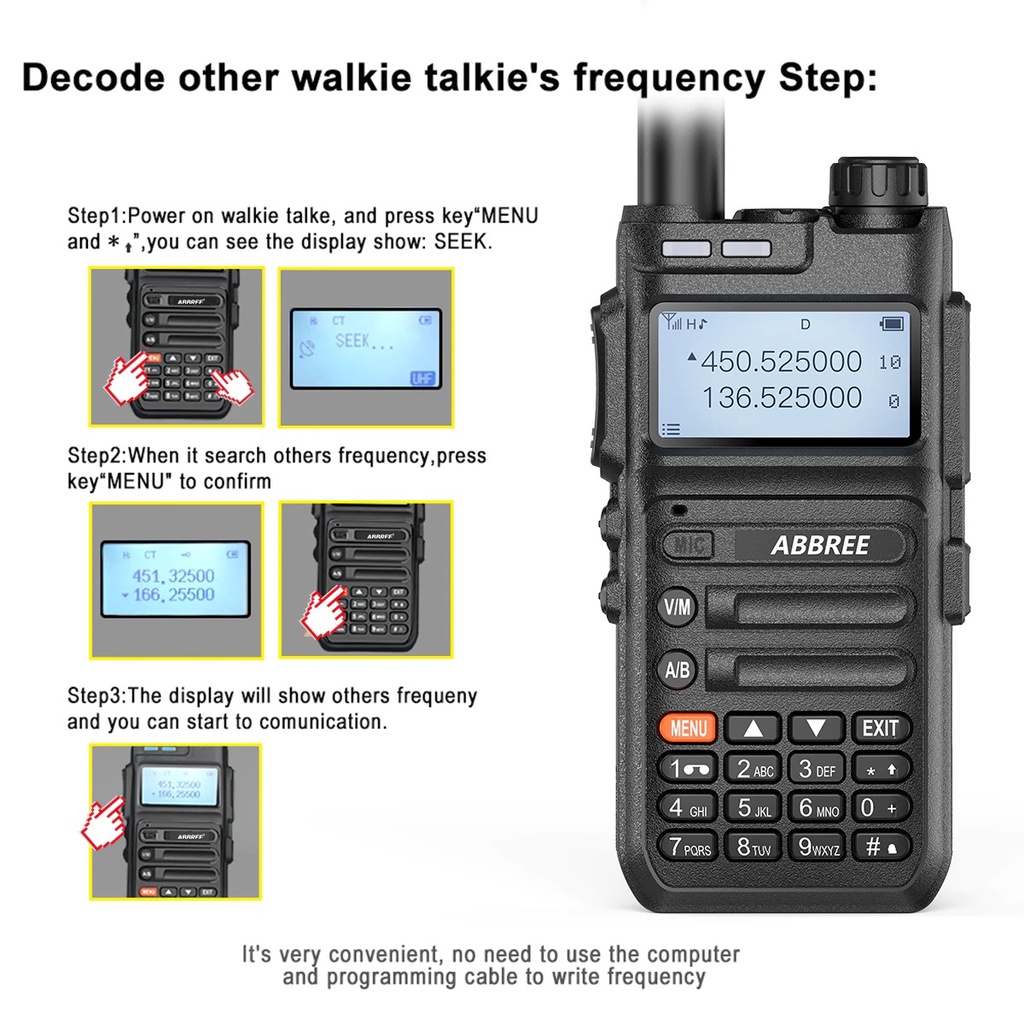 AKN88 - HT ABBREE AR-F5 Walkie Talkie Full Band 128CH Wireless Copy Frequency