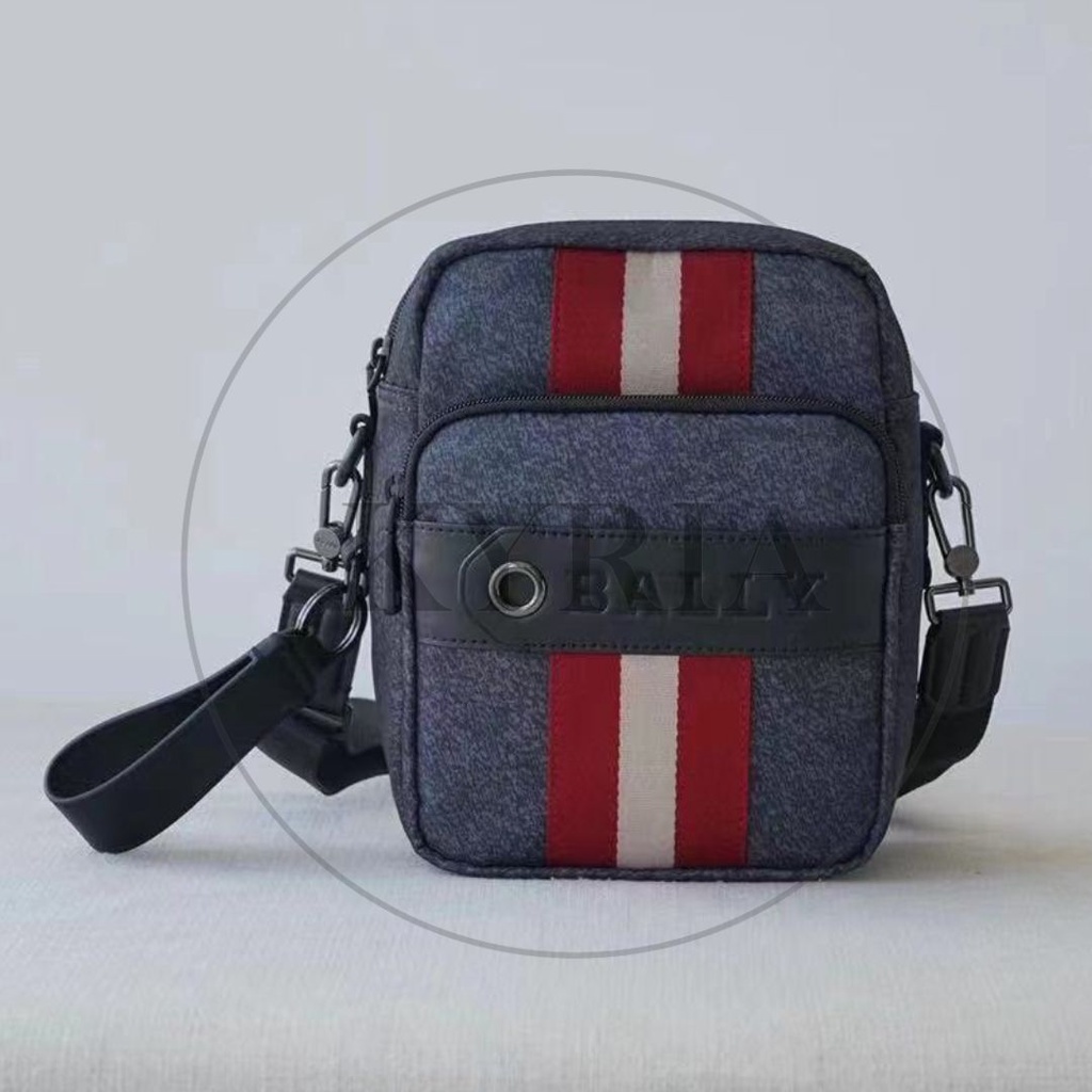 TAS PRIA SELEMPANG BALLY SLING BAG SMALL STRIPE RED KAA