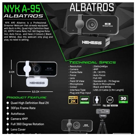 LIVE STREAMING WEBCAM NYK NEMESIS ALBATROS A95 HD 1080P FOR LAPTOP &amp; PC