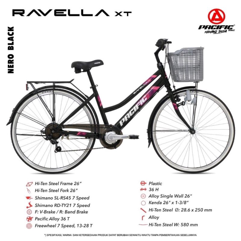 SEPEDA CTB PACIFIC RAVELLA XT HI TEN STEEL 7 SPEED CITYBIKE MINI