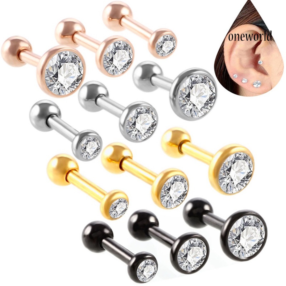 OW@ 3 Pcs Shiny Rhinestone Stud Earrings Women Charm Jewelry Gift Fashion Luxury