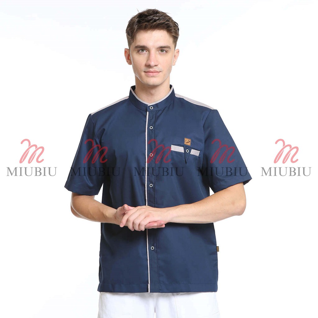BAJU KOKO PRIA DEWASA REMAJA TANGAN PENDEK BAHAN TOYOBO NAVY BRAND IYYAKA KURTA ORIGINAL