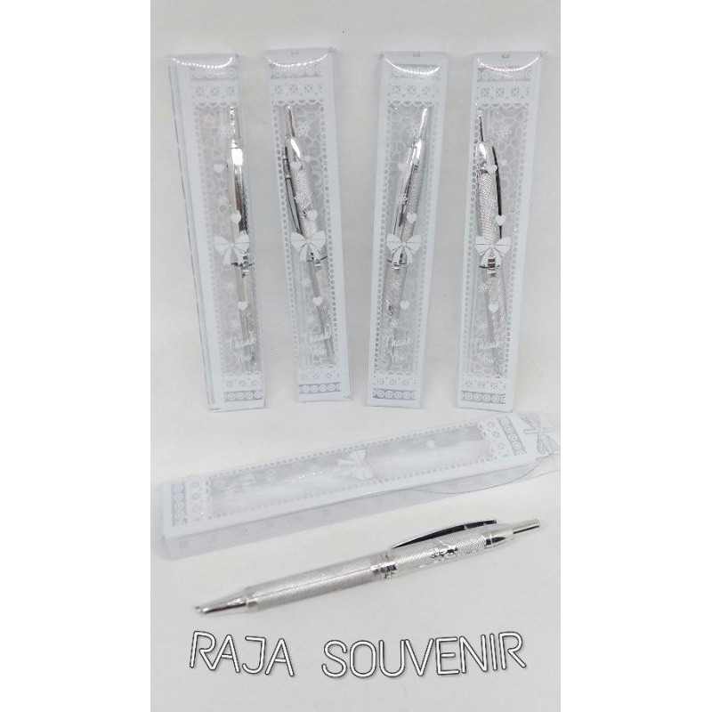 

RB ISI 50 PULPEN SILVER PERAK KEMAS MIKA BENING SOUVENIR PERNIKAHAN SOUVENIR ULANG TAHUN SOUVENIR