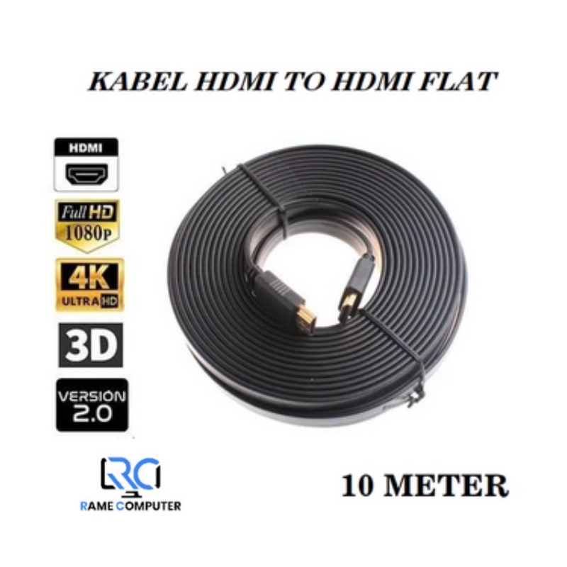 Kabel / Cable Hdmi Flat / Gepeng 10M | Hdmi 10 meter Versi 1,4