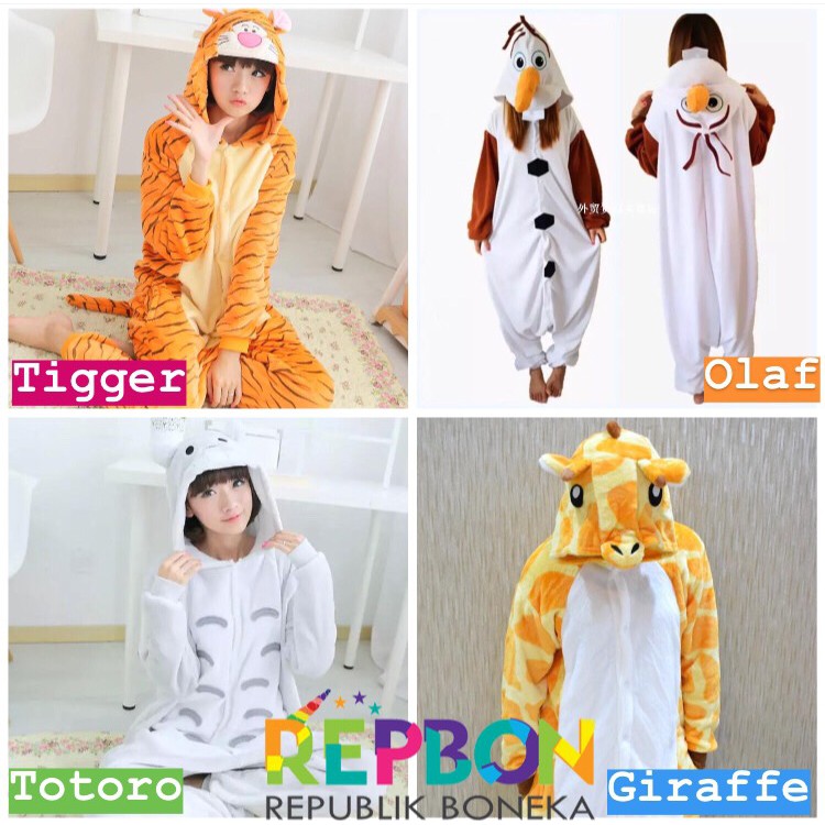 BAJU ONESIE DINO TOTORO KOALA JERAPAH PENGUIN STITCH SAPI COSPLAY KOSTUM PIKACHU KOSTUM