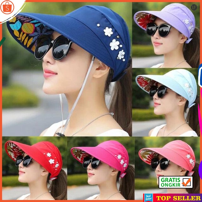 Topi Pantai Wanita Korea Kekinian Motif Bunga Golf Cap Visor Girl Fashion BEST K1