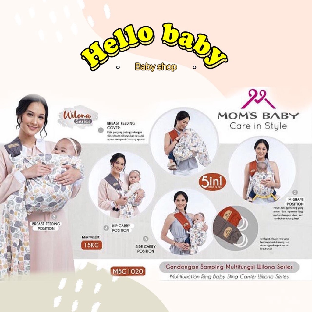 Moms Baby Gendongan Samping Multifungsi / Ring Sling / Baby Sling Wilona Series