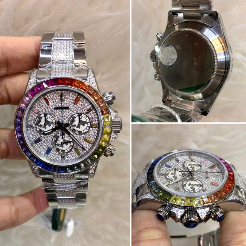 Real pic - Jam tangan pria Rolex-Rainbow Clon Ori Autometic SWISS Plat permata SILVER